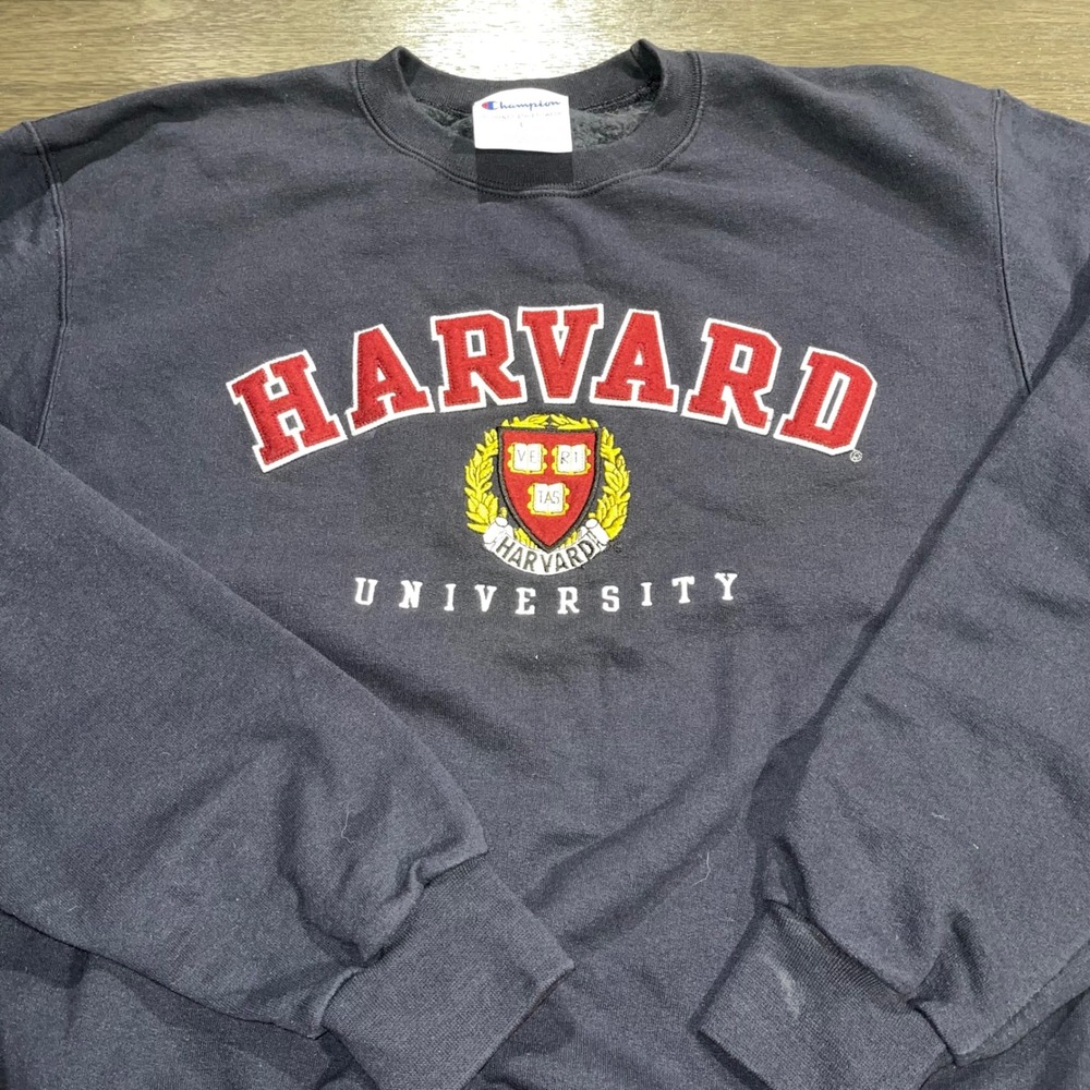 Champion Mens L Navy Embroidered Harvard University Sweatshirt Crewneck